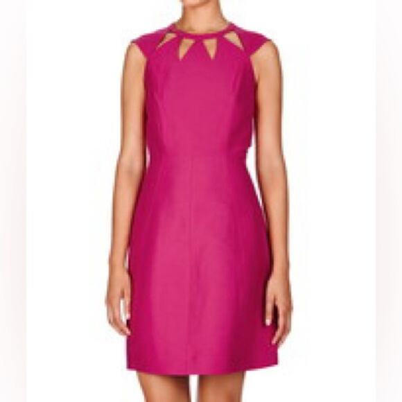 Halston Heritage Fit and Flare Fuchia Pink Cut Out Neck Dress Size 2 - Picture 1 of 12